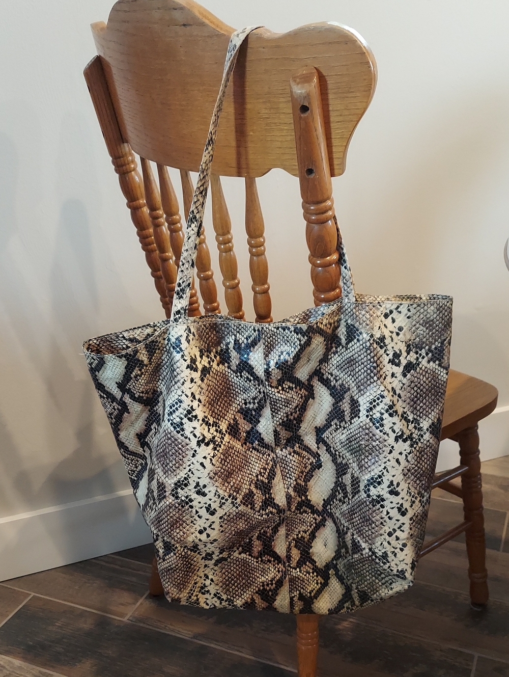 Saks Fifth Avenue Snake-Print Large Tote in Brown and Cream